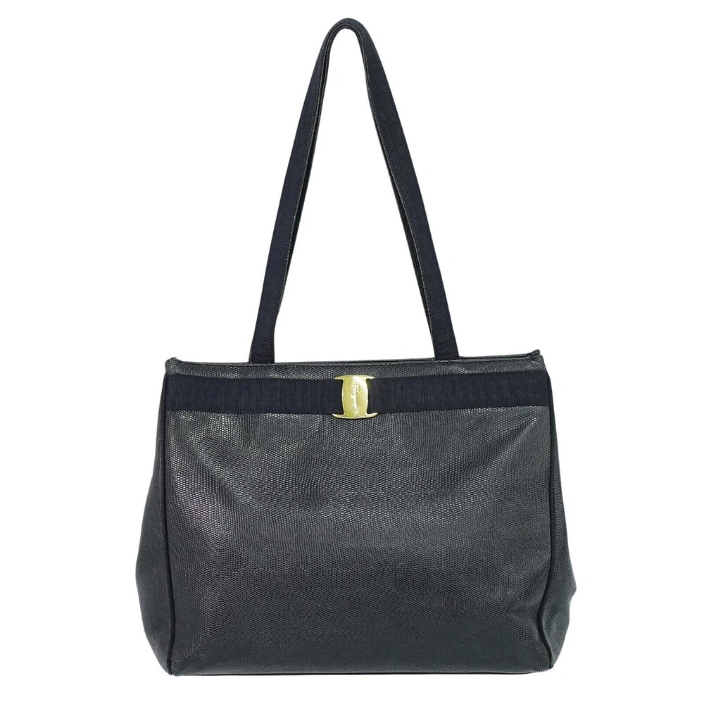 Salvatore Ferragamo Vintage Vara Bow Tote Lizard Embossed Leather Medium